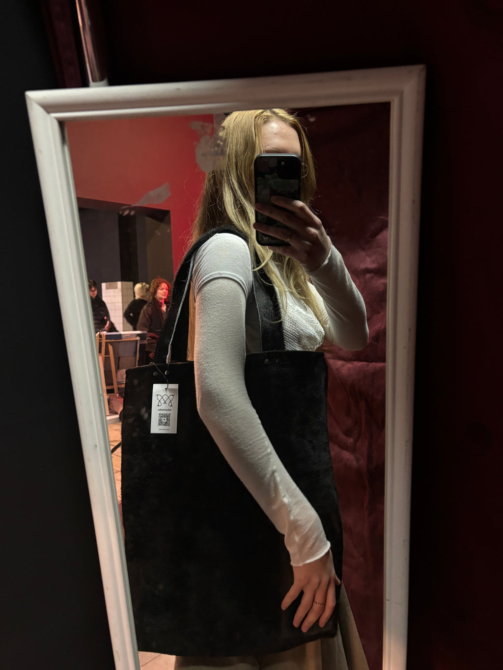 SHOPPER BAG BLACK COW HAIR