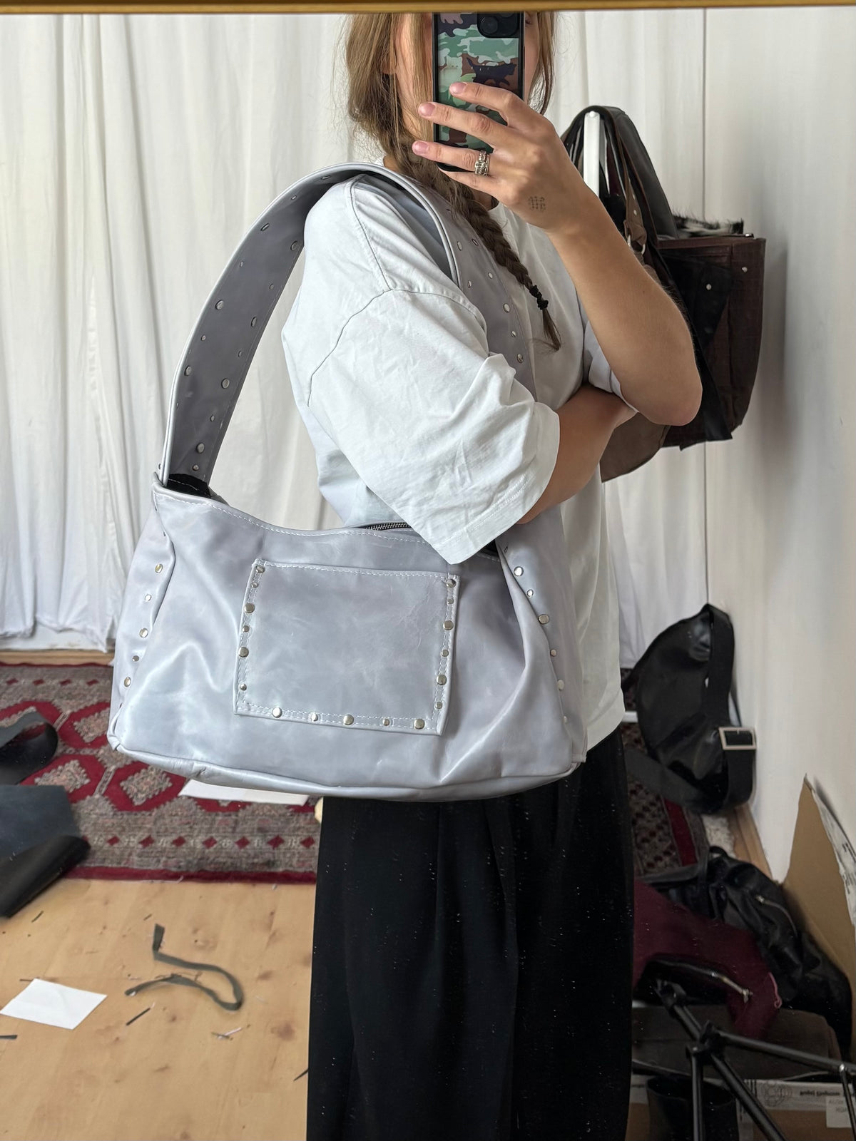 BABY BLUE BAG STUDDED