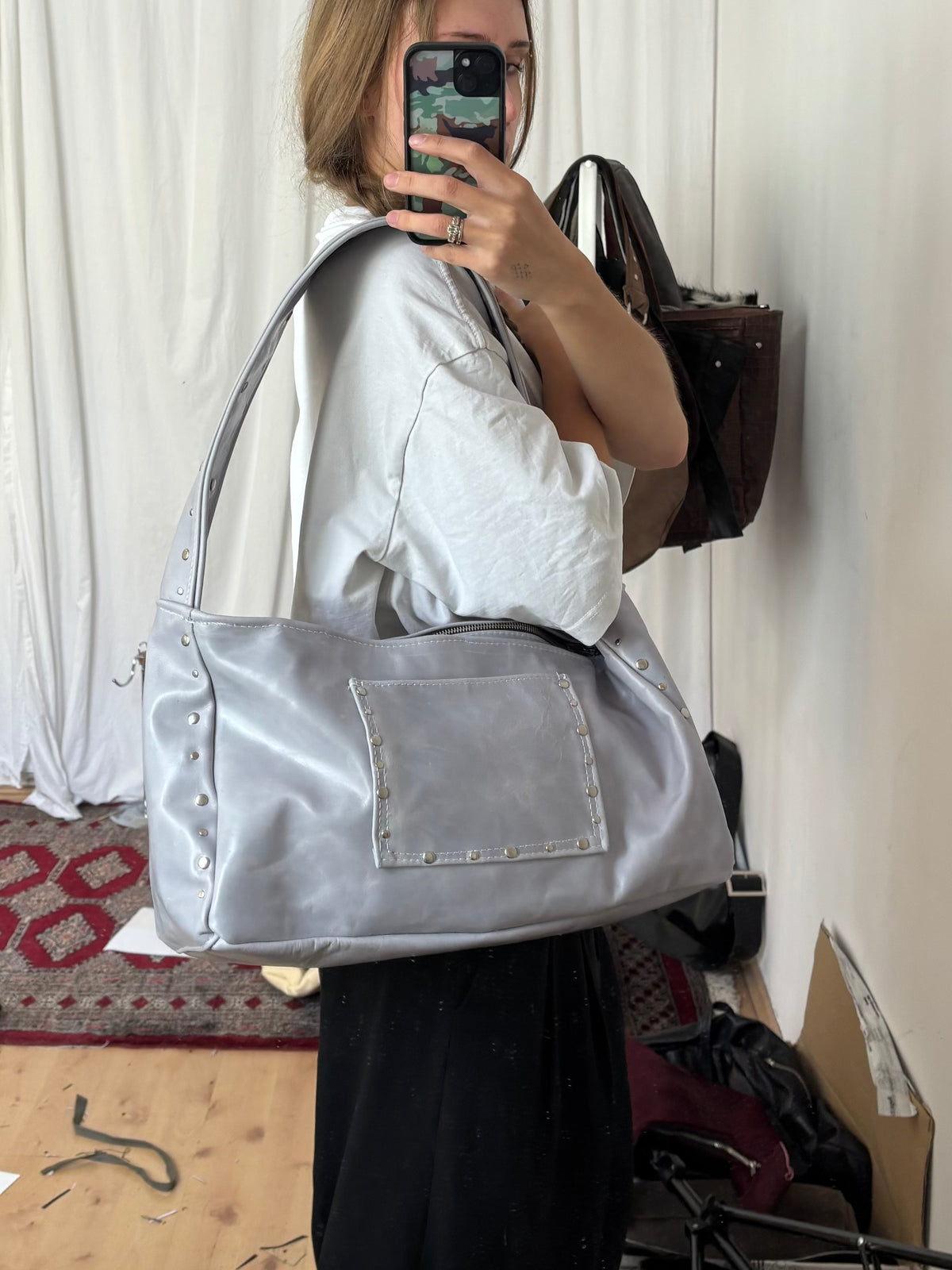 BABY BLUE BAG STUDDED
