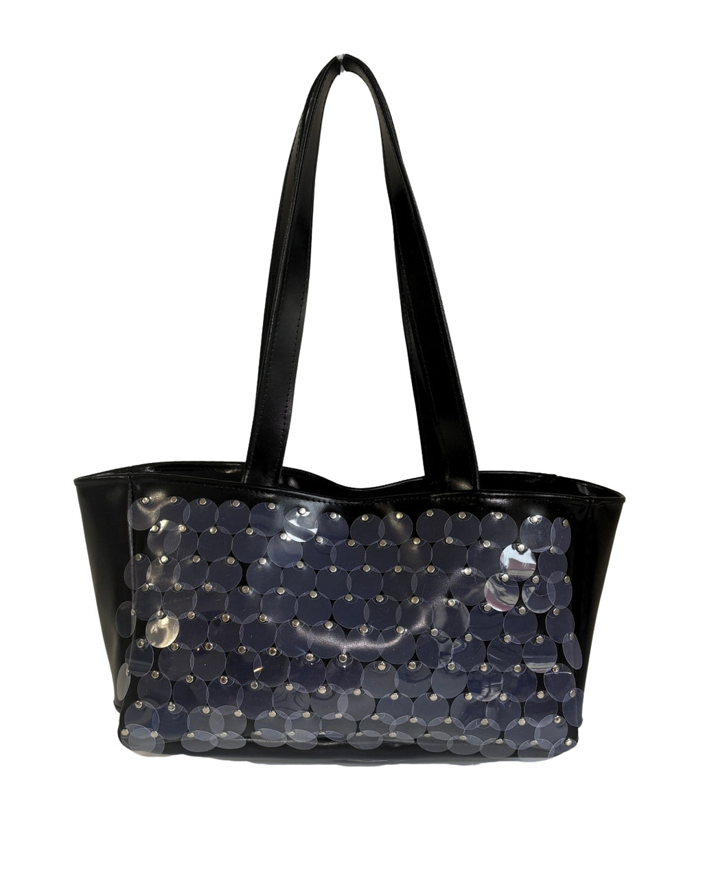 BLACK SEQUIN LEATHER SHOPPER BAG