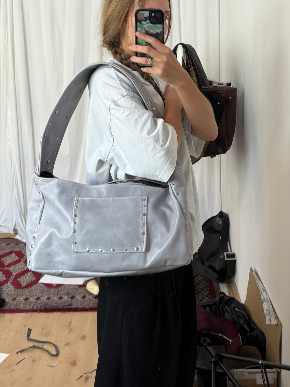 BABY BLUE BAG STUDDED