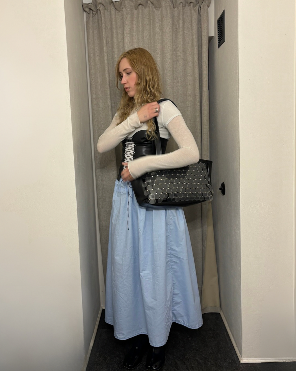 BLACK SEQUIN LEATHER SHOPPER BAG