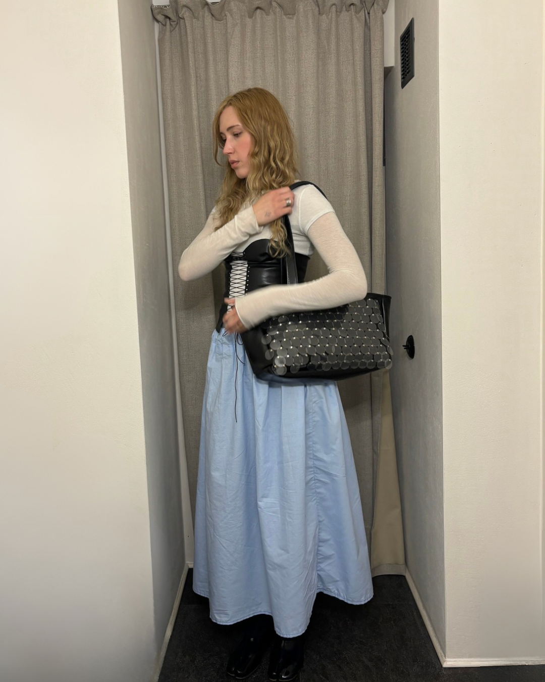 BLACK SEQUIN LEATHER SHOPPER BAG