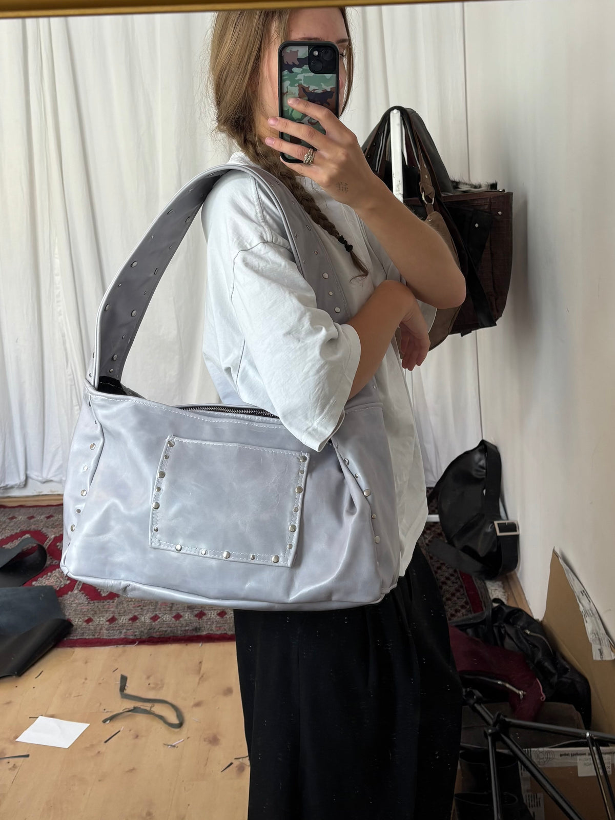 BABY BLUE BAG STUDDED