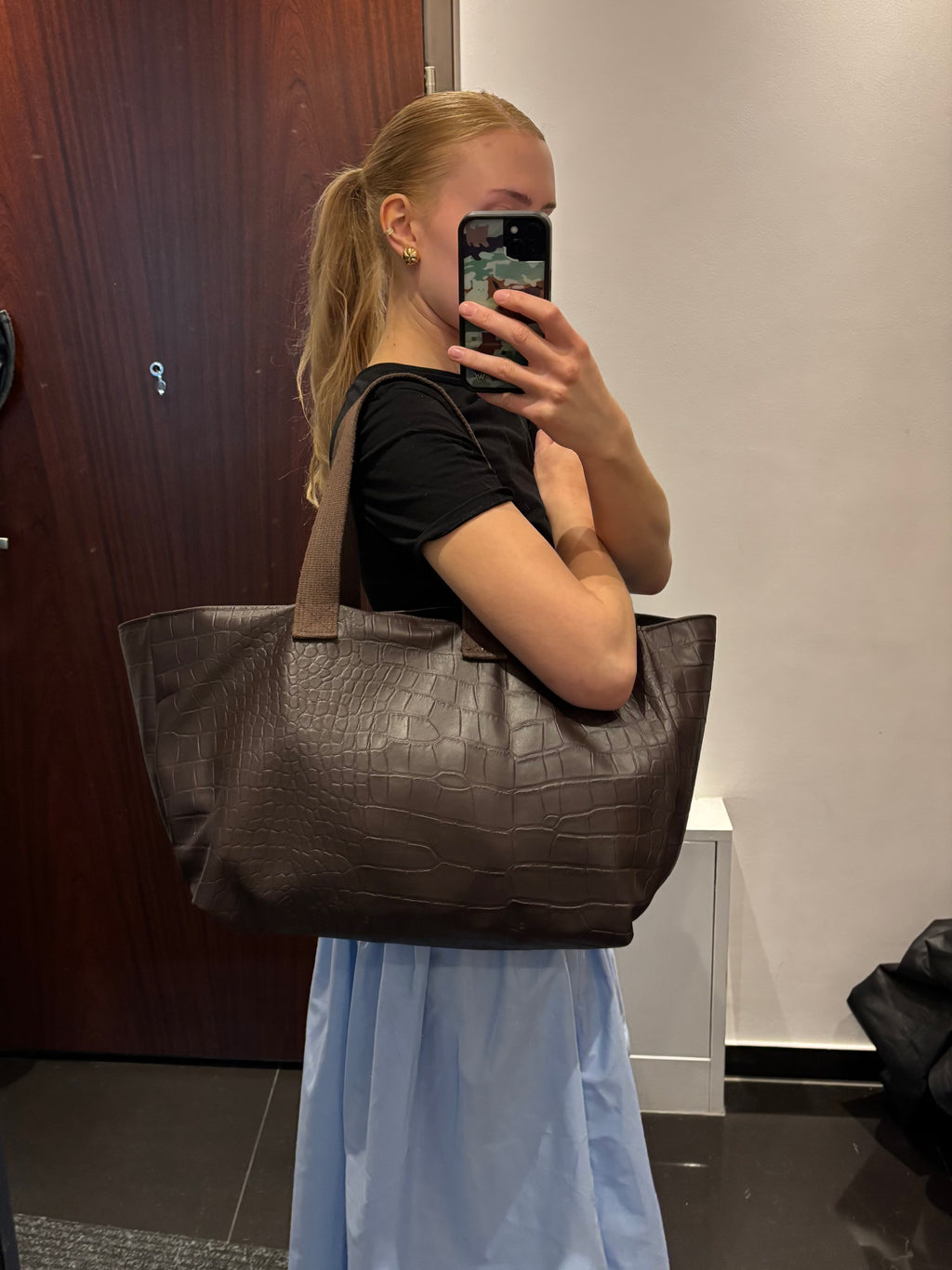 BROWN CROCODILE LEATHER BAG