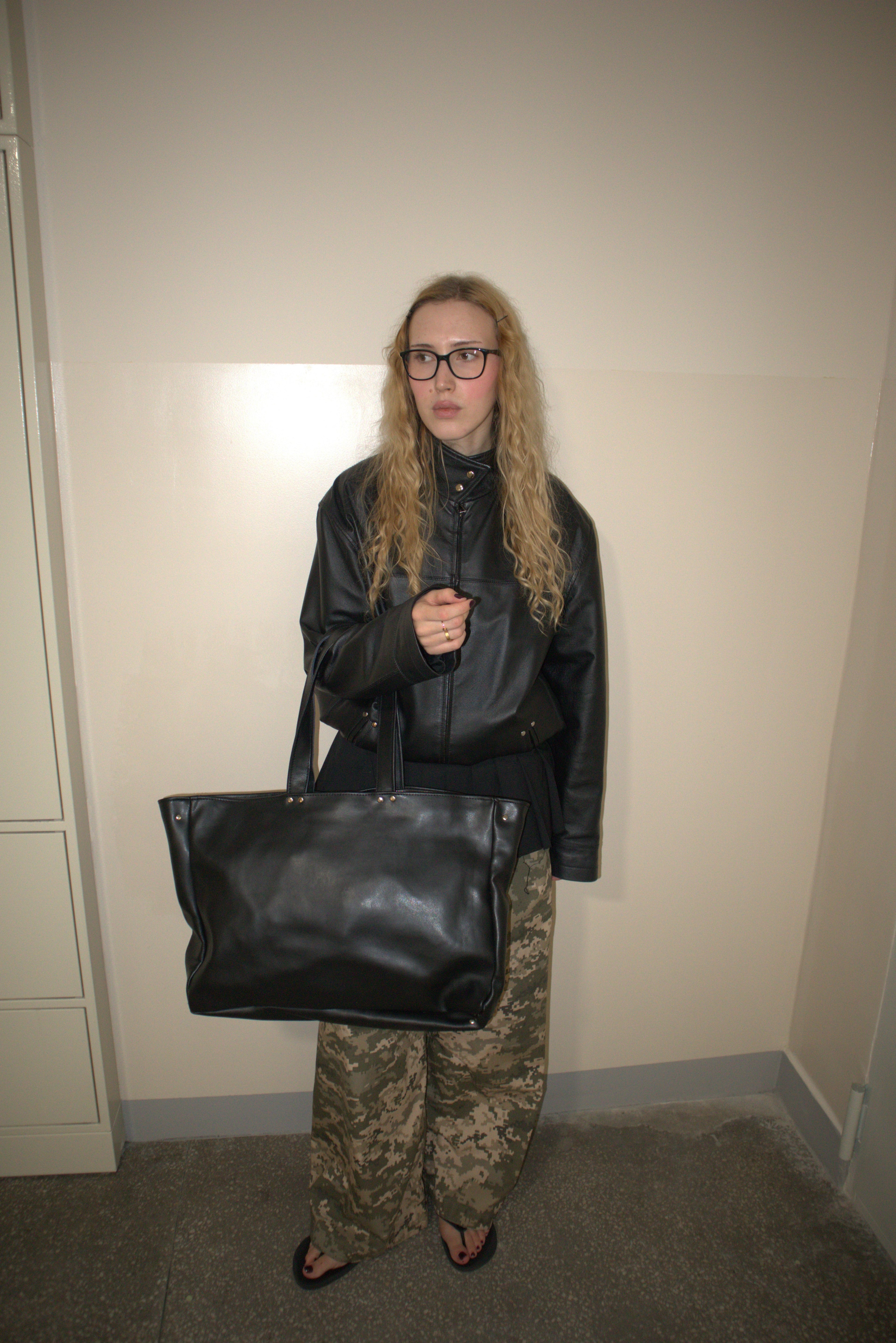 BLACK LEATHER SHOPPER BAG