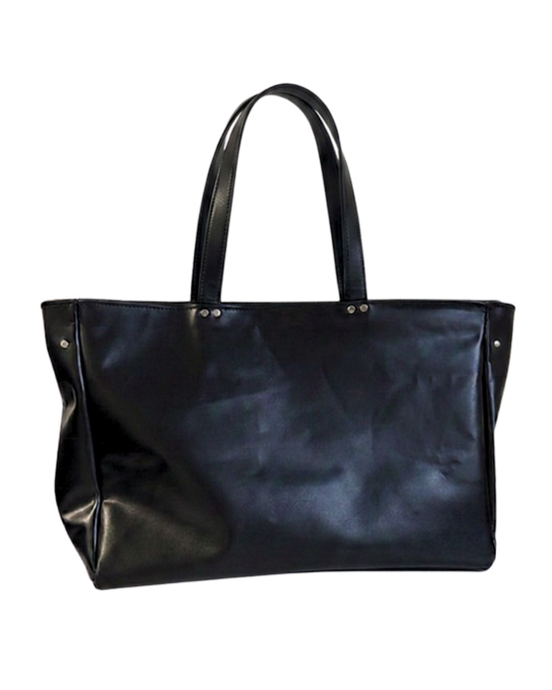 BLACK LEATHER SHOPPER BAG