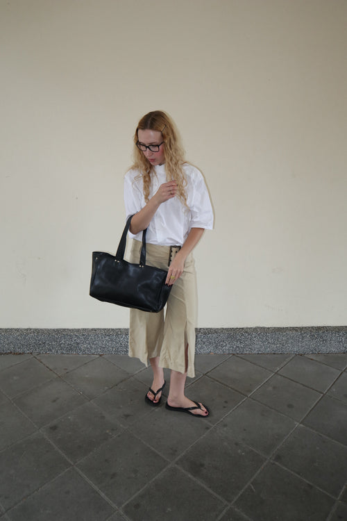 BLACK LEATHER SHOPPER BAG