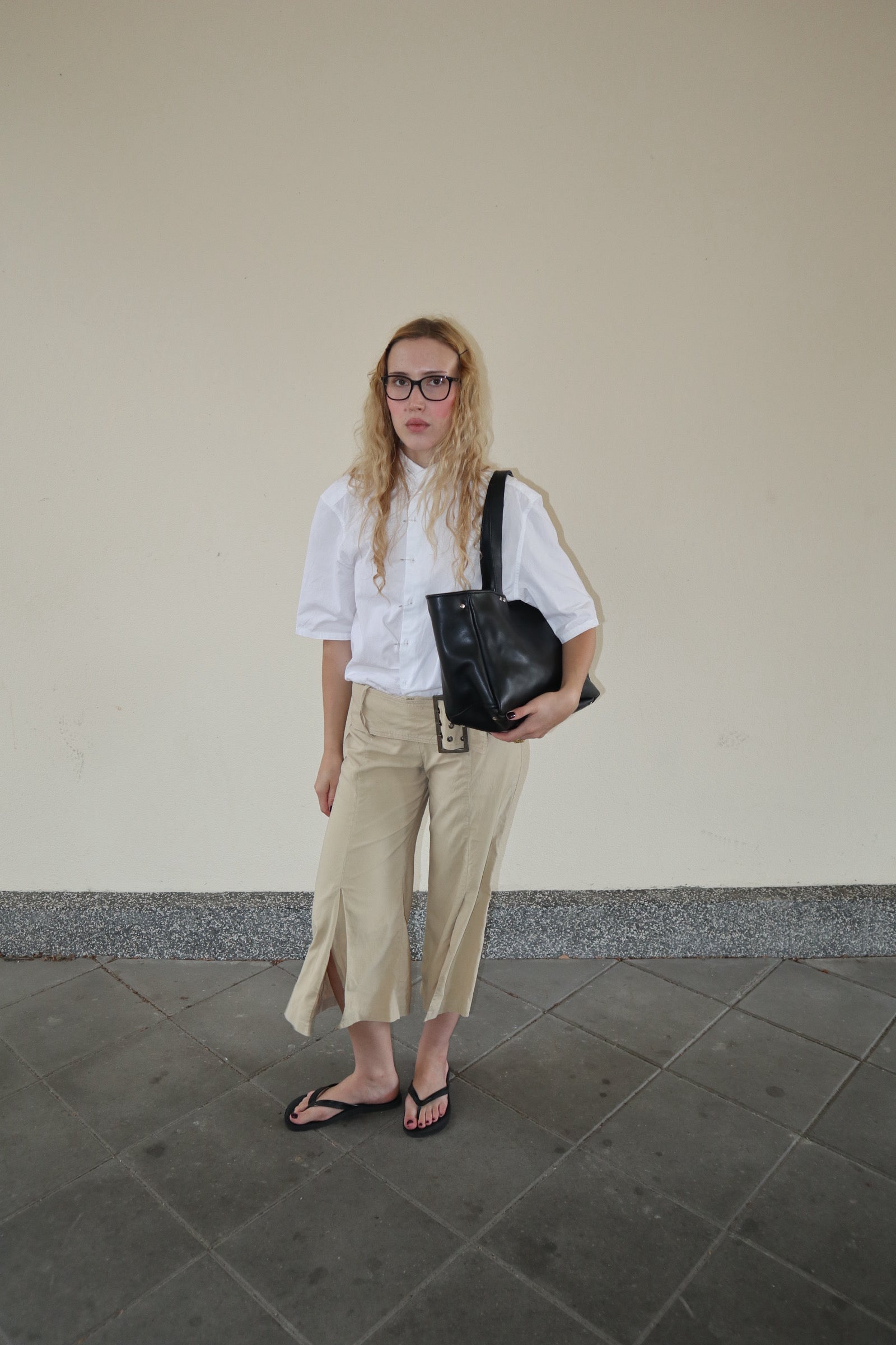 BLACK LEATHER SHOPPER BAG