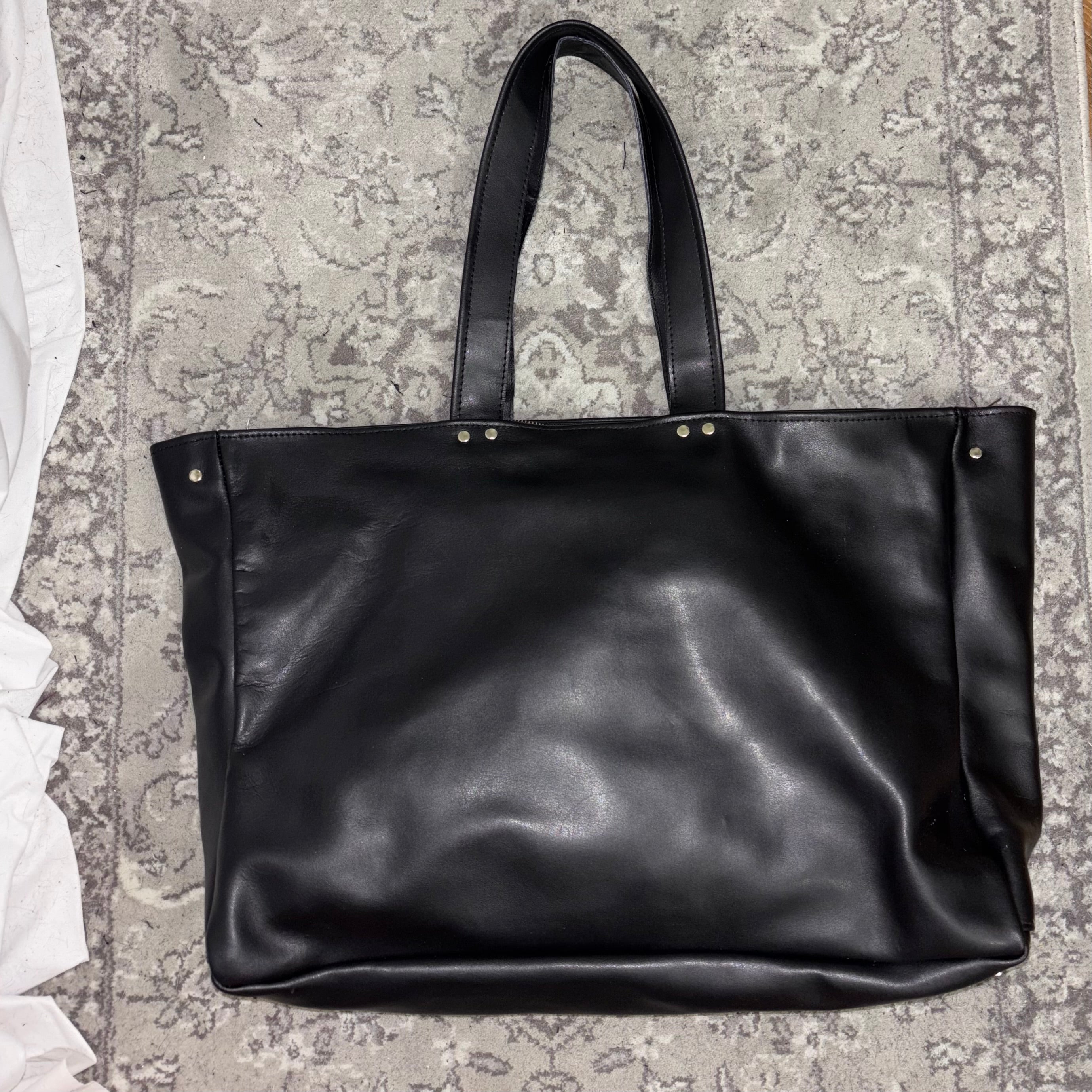 BLACK LEATHER SHOPPER BAG